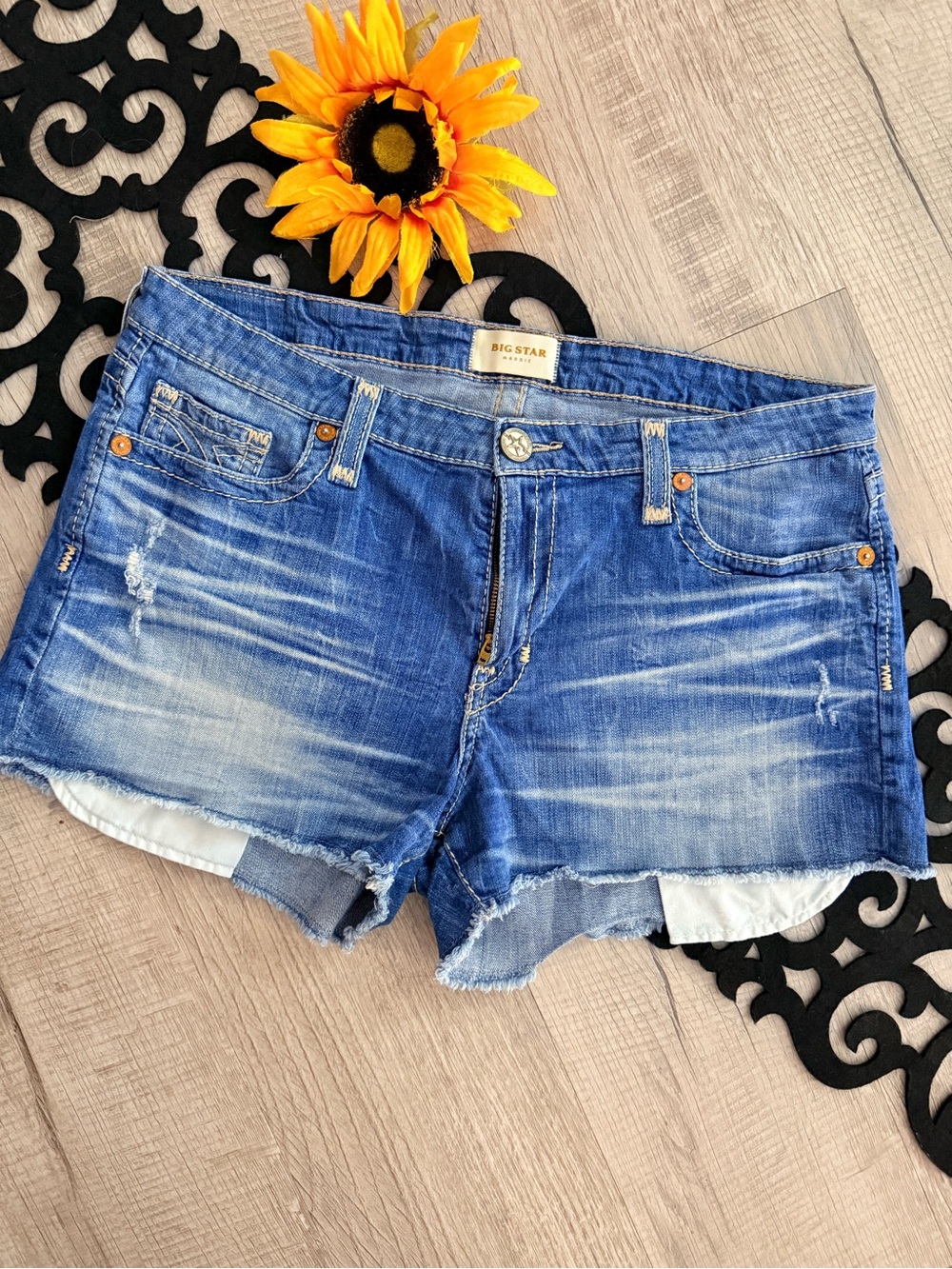 Big Star Blue Washed Distressed Denim Shorts